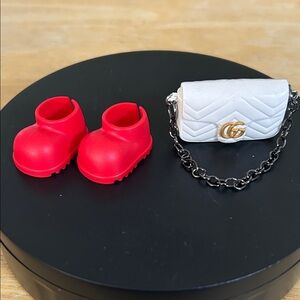 UNBRANDED (“LA-FOO-FOO”) SET OF RED SHOES AND WHITE PURSE WITH CHAIN/NWOT
